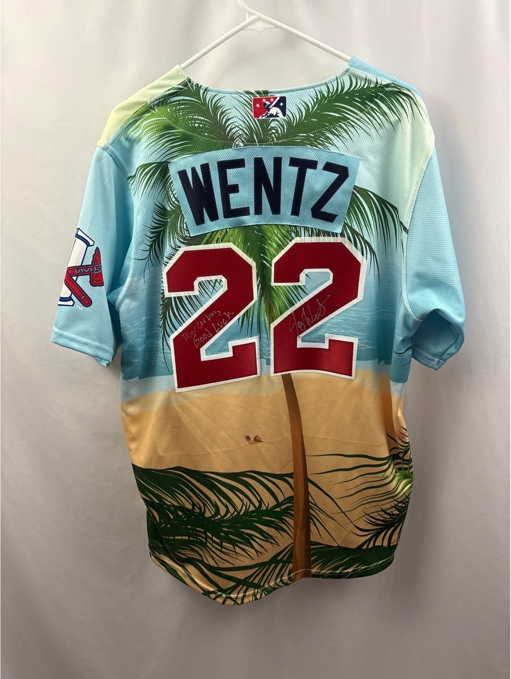 Joey Wentz Minor League Atlanta Braves Autographed Sz 46 Baseball Jersey Beach